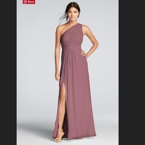 David’s Bridal Long One-Shoulder Crinkle Chiffon Dress